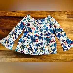 Janie and Jack Blue, Red, and Yellow Floral Peplum Blouse Girls Size 6 NWOT